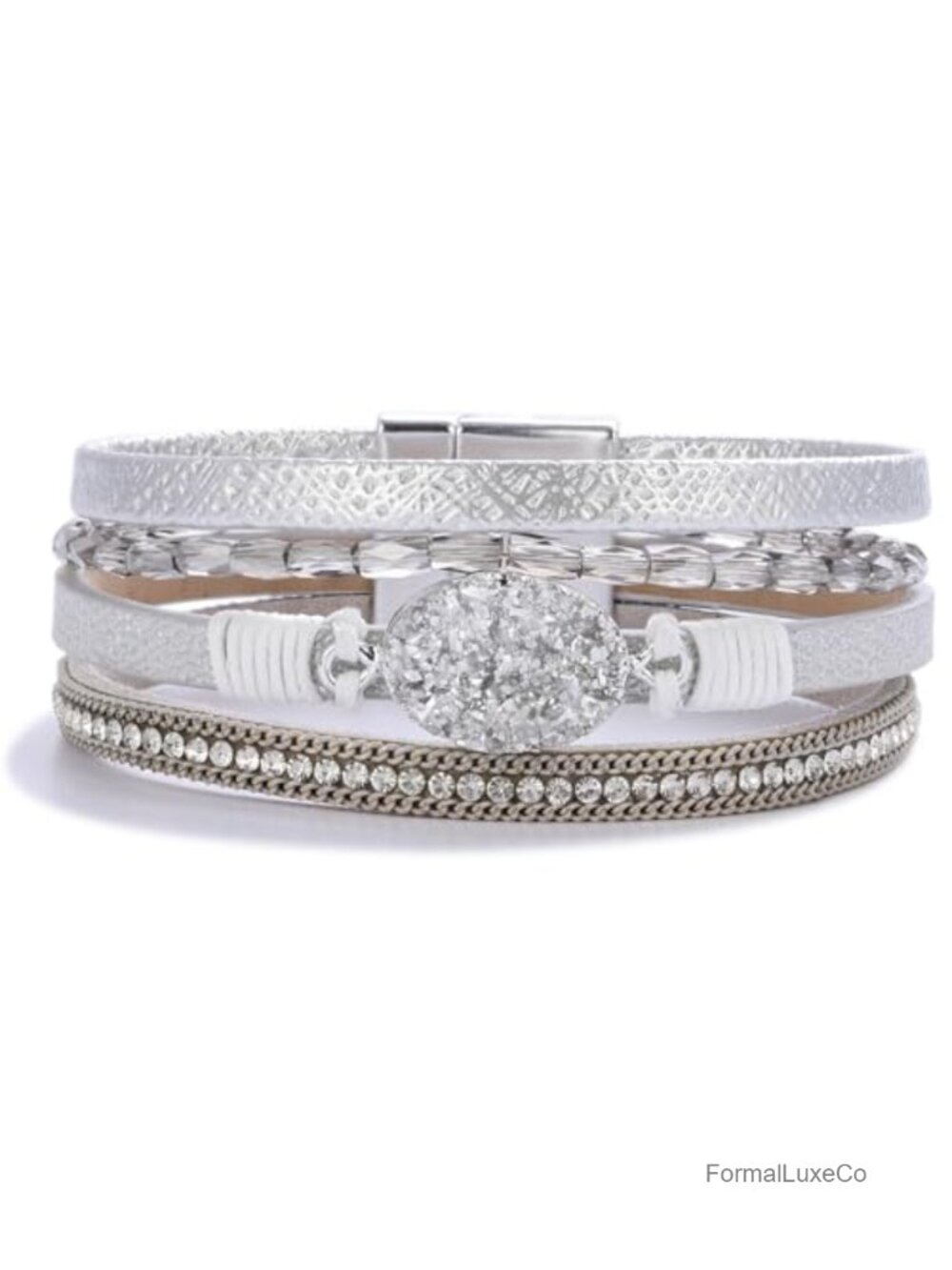Boho Leather Wrap Bracelet Stackable Chunky Crystal Cuff Bracelets
